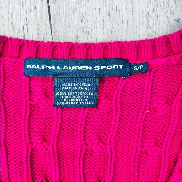 Ralph Lauren Sport Vintage Pink V-Neck Cable Knit Sweater Small - Picture 5 of 5